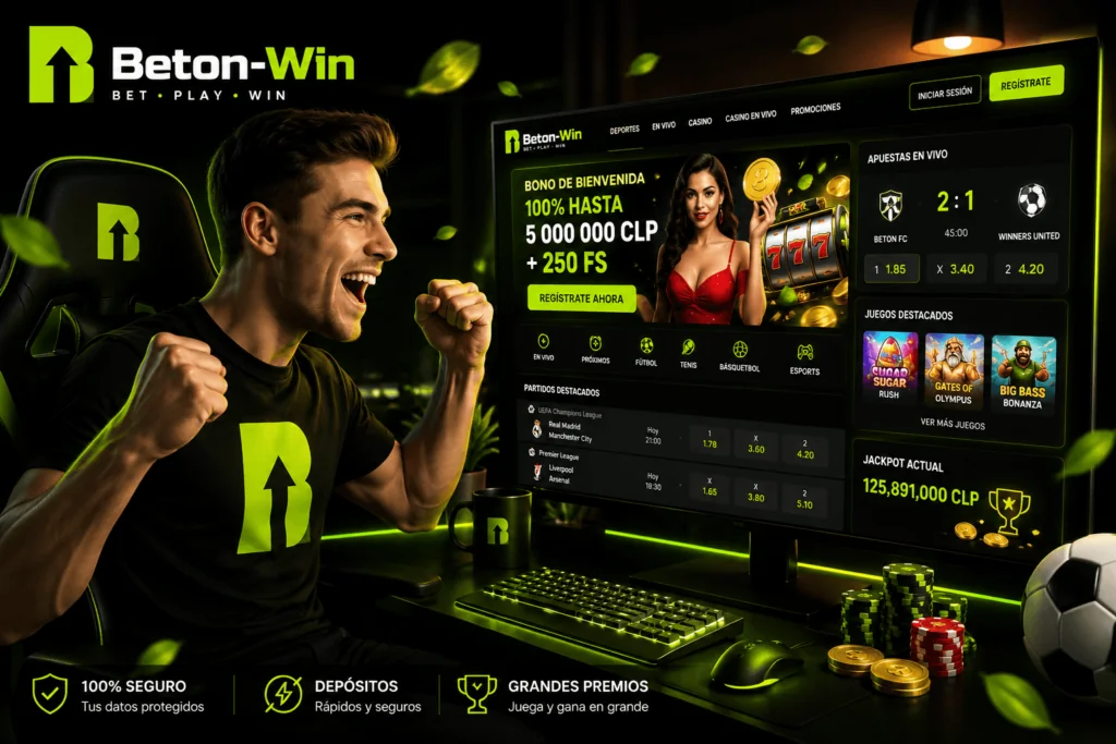 Página principal de Beton Win con apuestas deportivas, casino online, promociones y juegos destacados para usuarios en Chile.