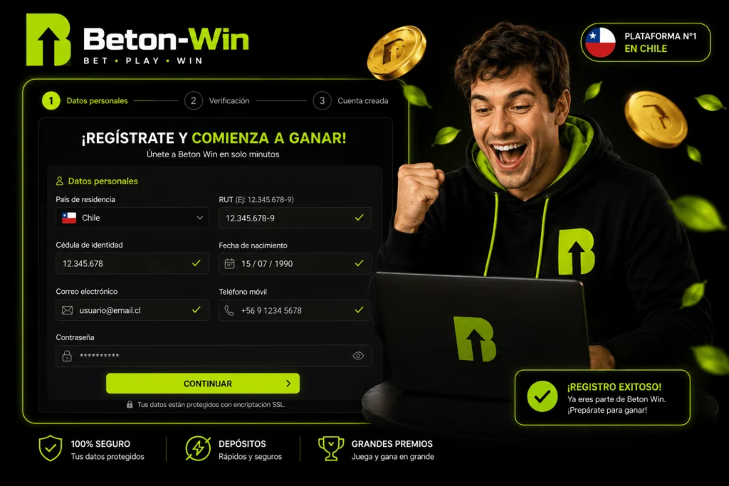 Formulario de registro de Beton Win para crear una cuenta en Chile con verificación de datos y acceso seguro.